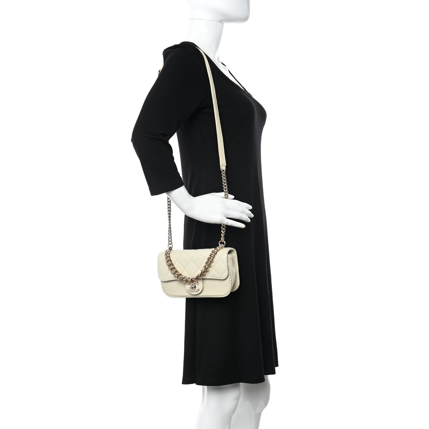 Chanel Caviar Quilted Mini Studded Flap White 2 of 13