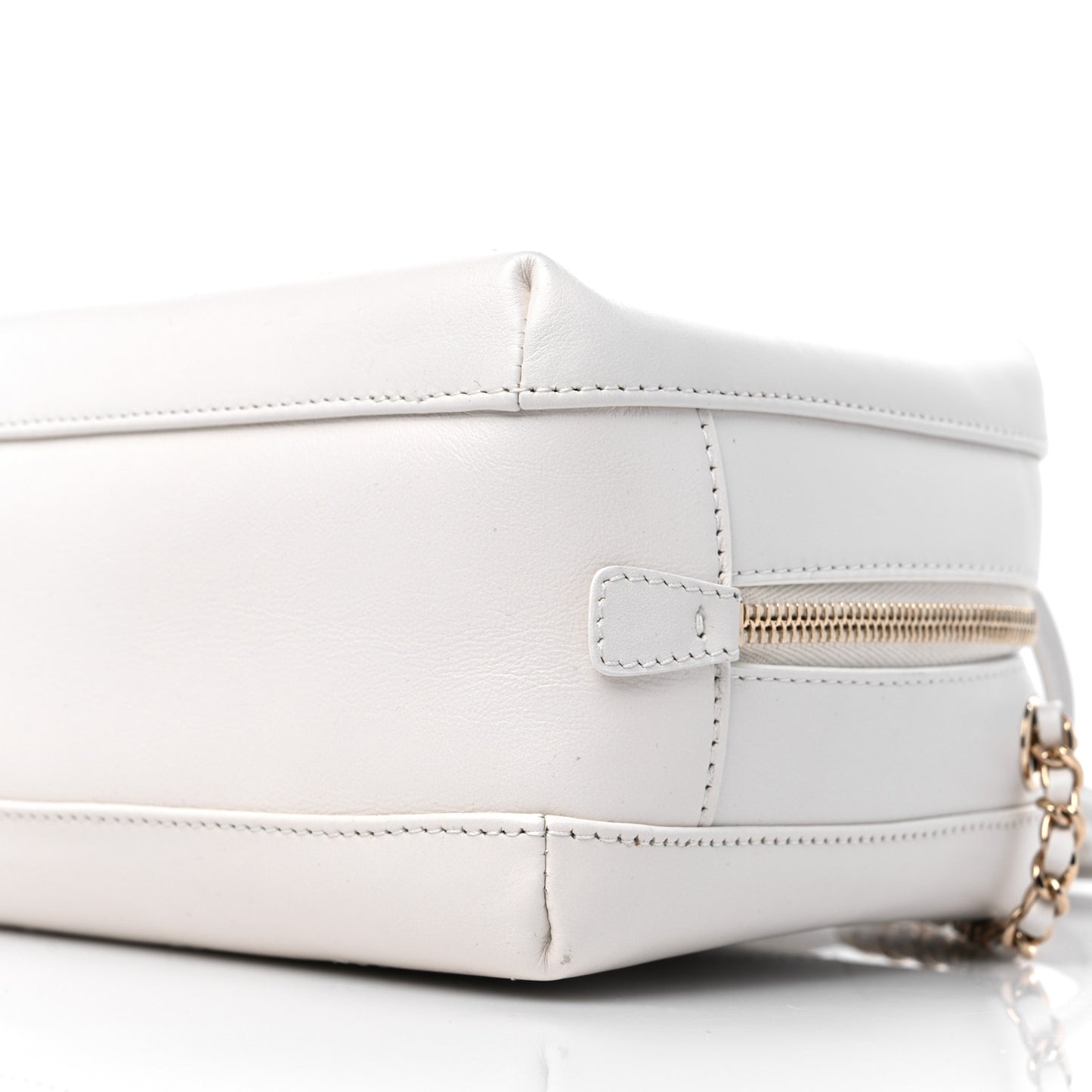Calfskin Stitched Cube Top Handle Crossbody Bag White