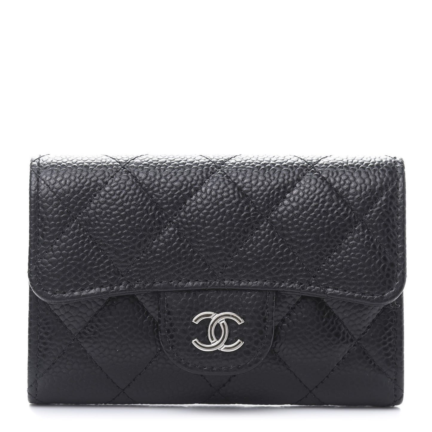 Caviar Quilted Flap Card Holder Black