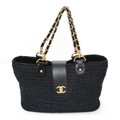 Chanel Straw Raffia Tote Black 1 of 12