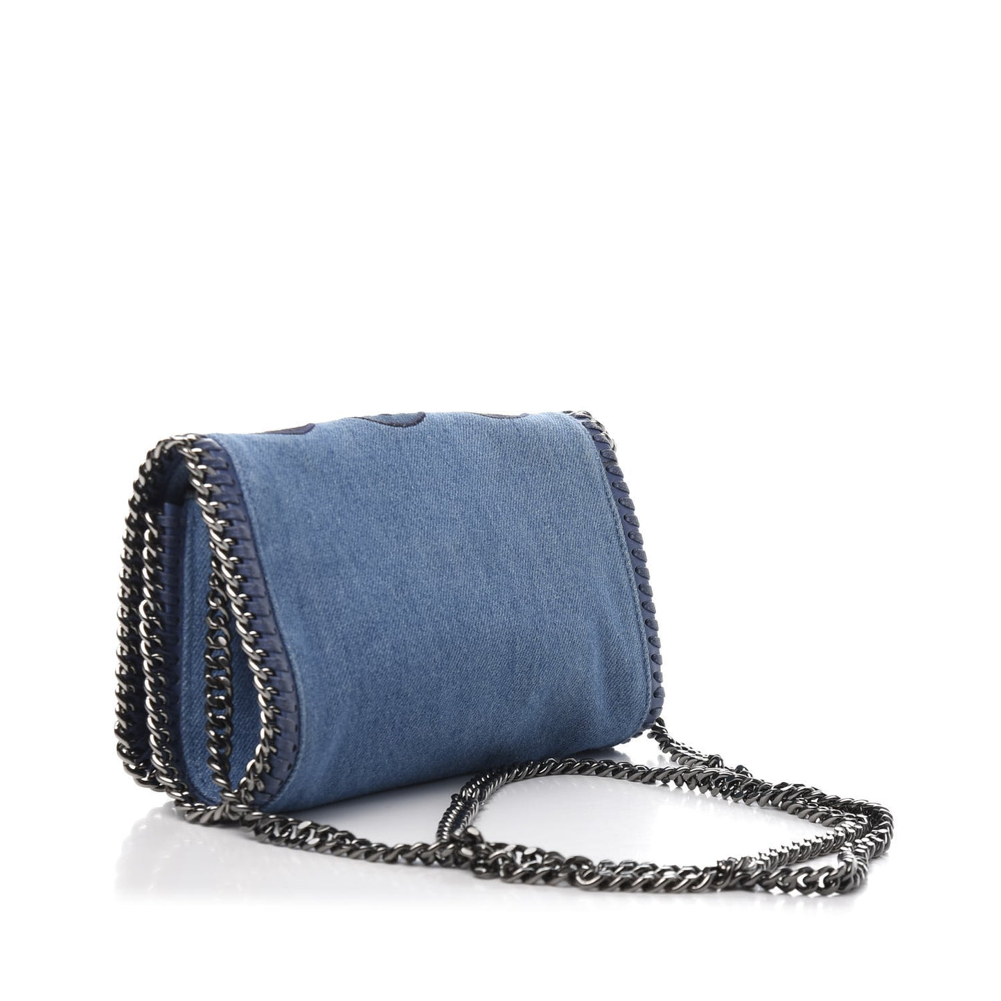 Eco Denim Embroidered Zigarette Falabella Crossbody Blue