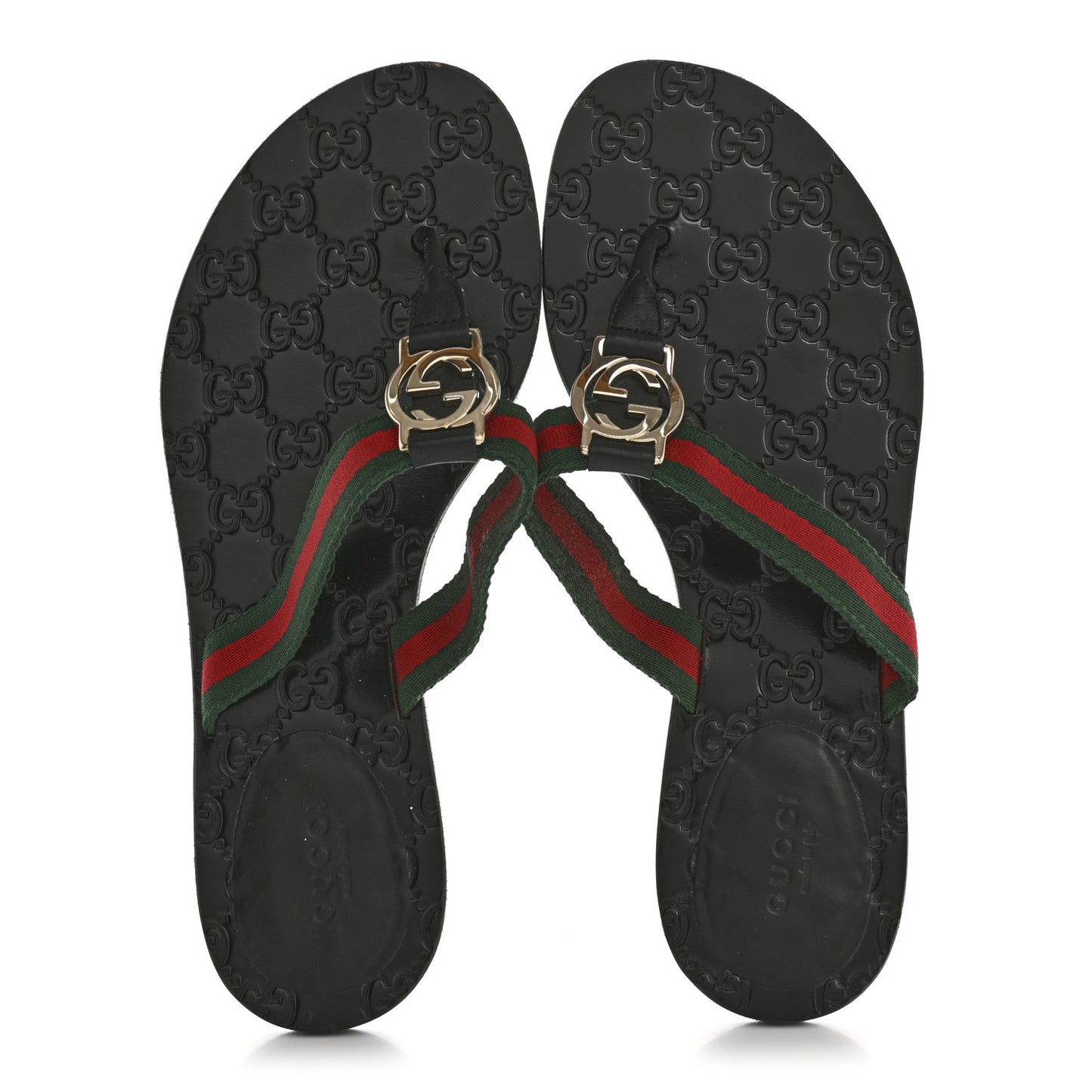 Nylon Guccissima Web Womens Thong Sandals 38.5 Green Red Black
