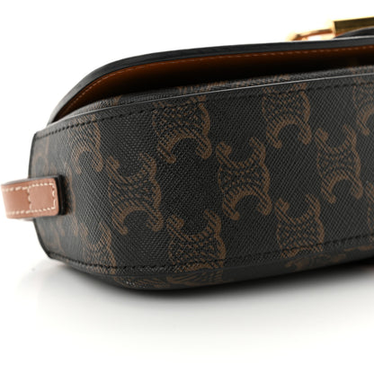 Celine Triomphe Canvas Calfskin Tabou Clutch on Strap Tan 8 of 10