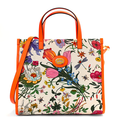 Gucci Canvas Medium Flora Tote White Multicolor Orange Fluo 1 of 11