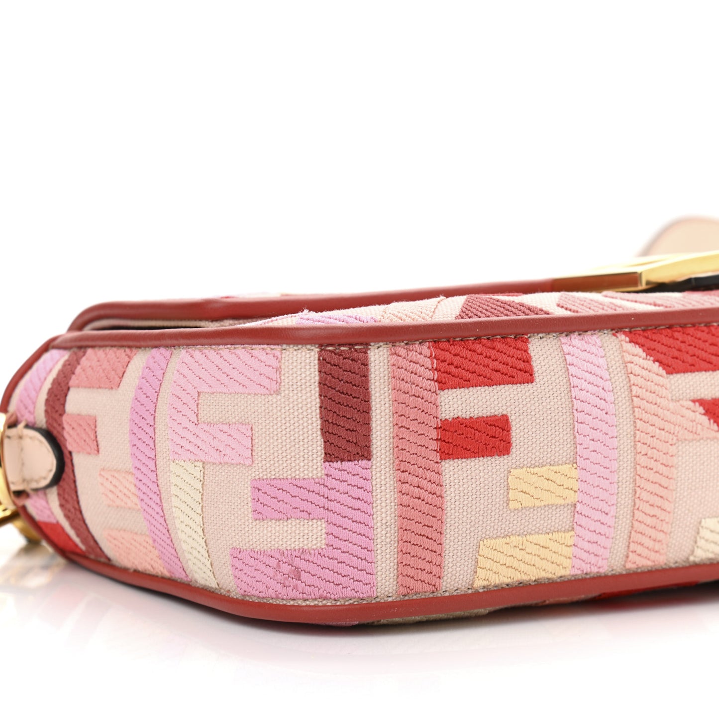 Canvas Vitello King FF Embroidered Baguette Rosa Quarzo Bloody Mary Multicolor