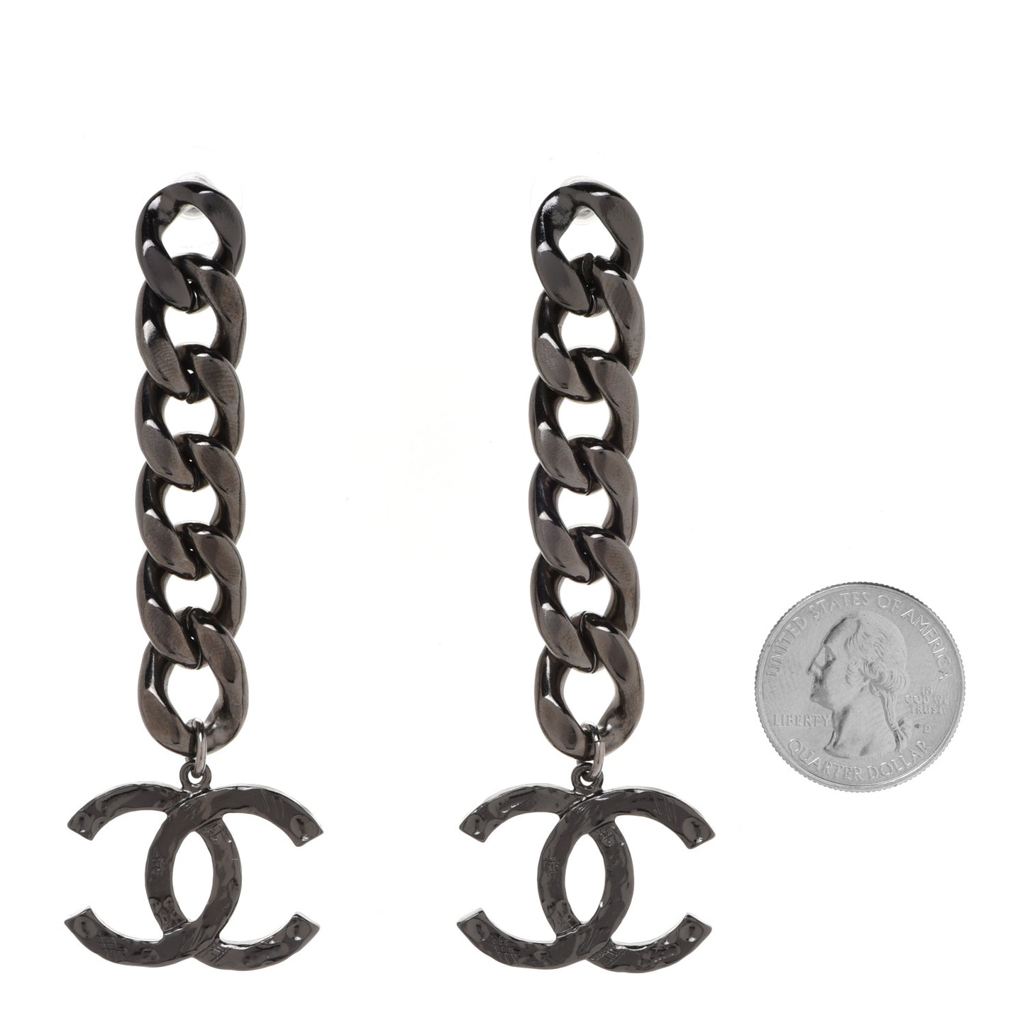 Metal CC Pick Drop Earrings Ruthenium