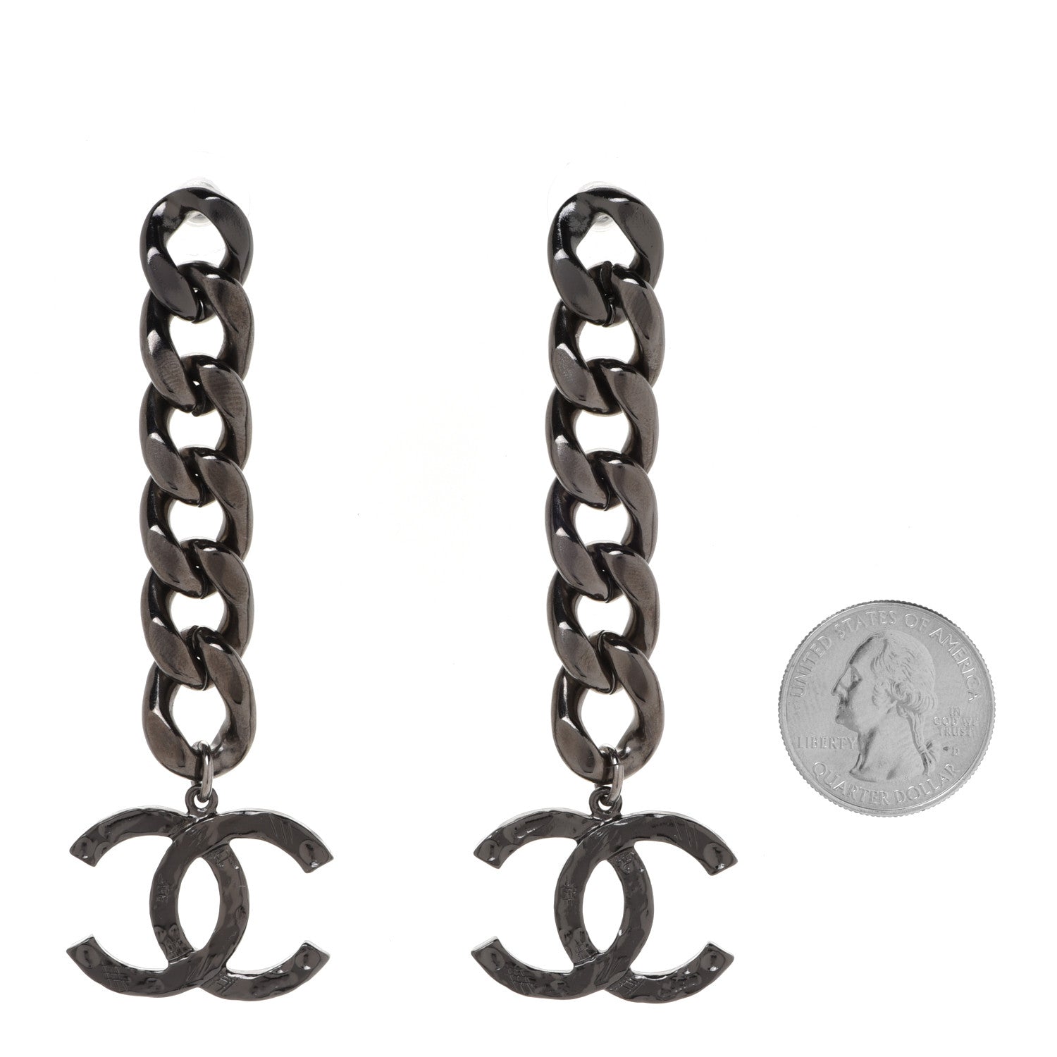 Chanel Metal CC Pick Drop Earrings Ruthenium 2 of 5