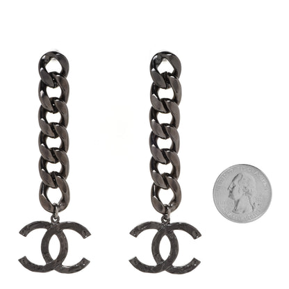 Chanel Metal CC Pick Drop Earrings Ruthenium 2 of 5