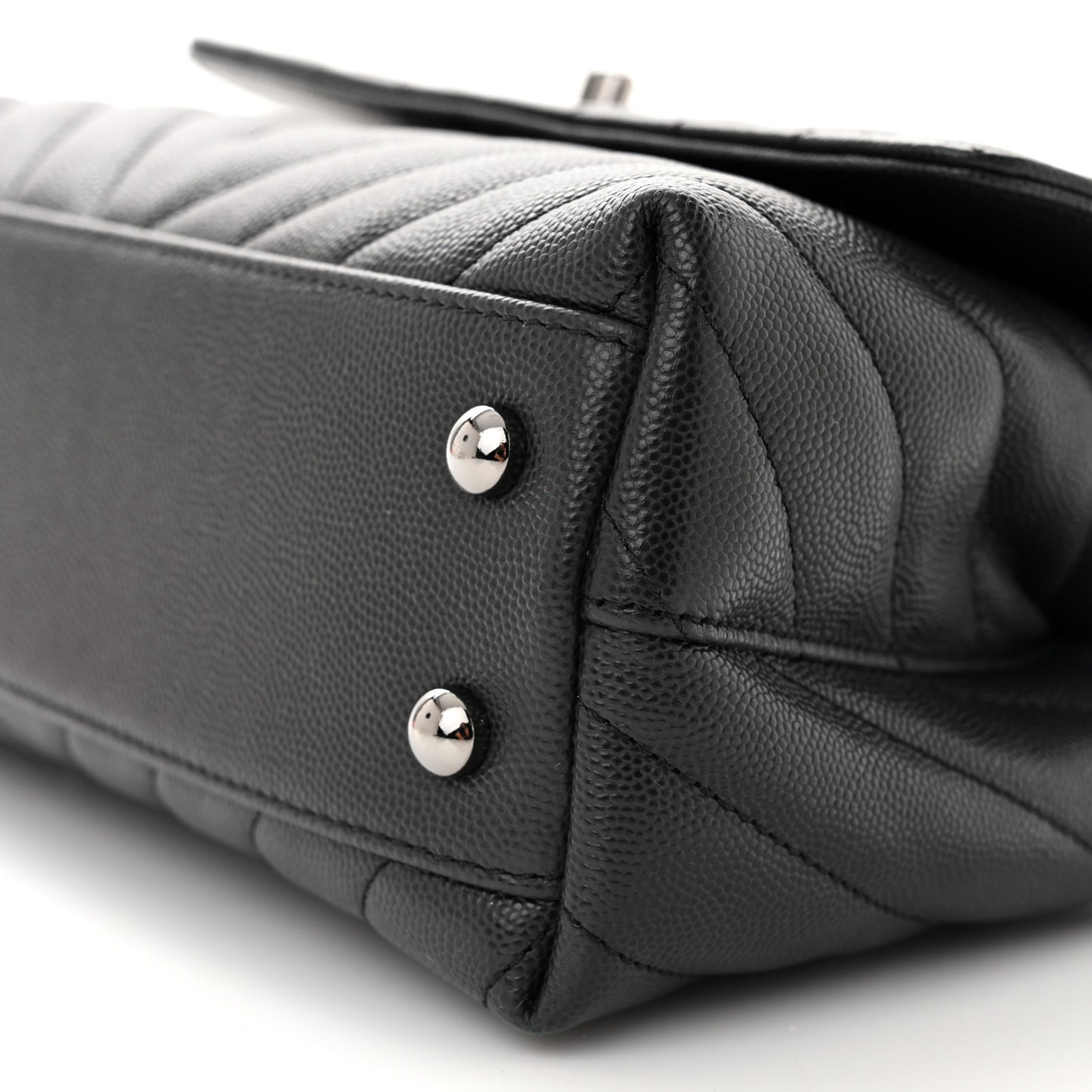 Caviar Chevron Quilted Mini Coco Handle Flap Dark Grey