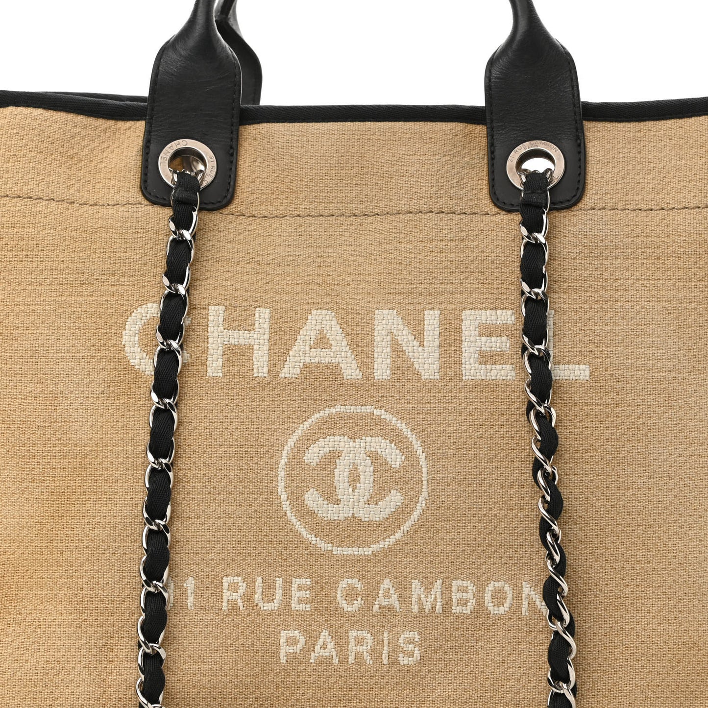 Canvas Medium Deauville Tote Beige Black