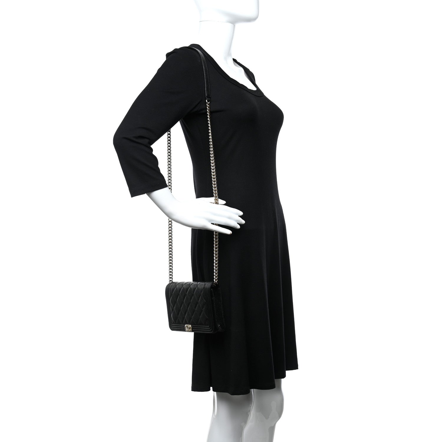 Chanel Caviar Quilted Boy Wallet On Chain WOC Black 2 of 9