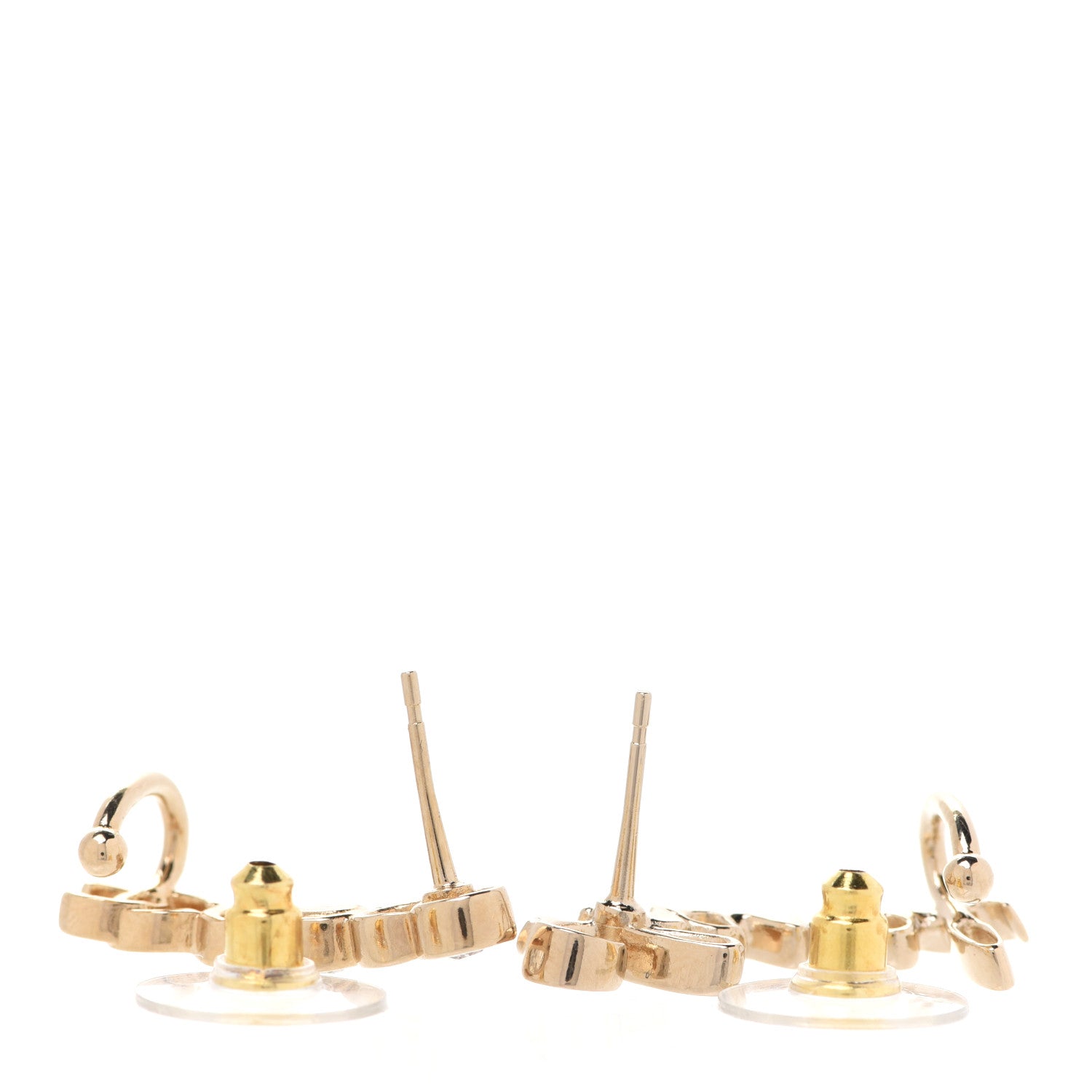Chanel Metal Crystal Coco Script CC Climber Earrings Gold 3 of 5