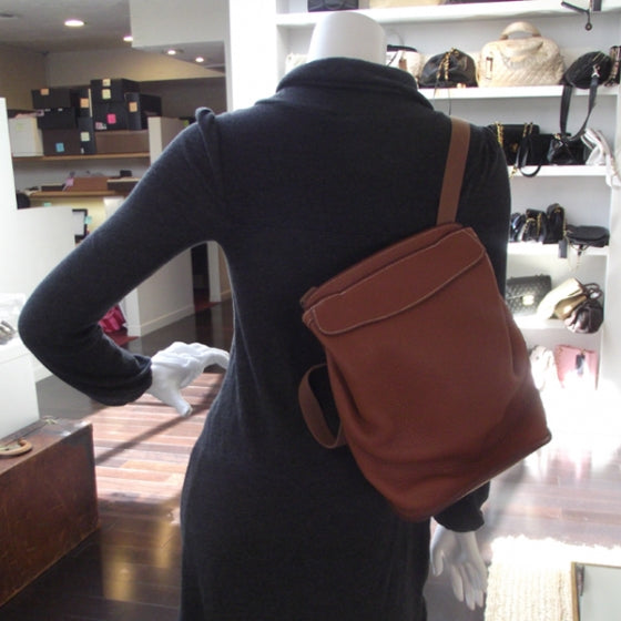 Hermes Clemence Leather Backpack Bag Tote Unisex Camel 2 of 9