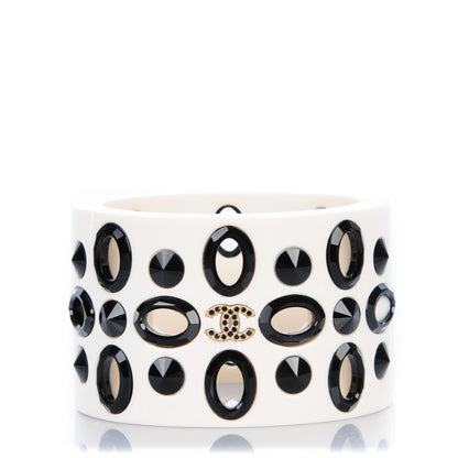 Chanel Resin Crystal CC Cuff Black Off White 1 of 5