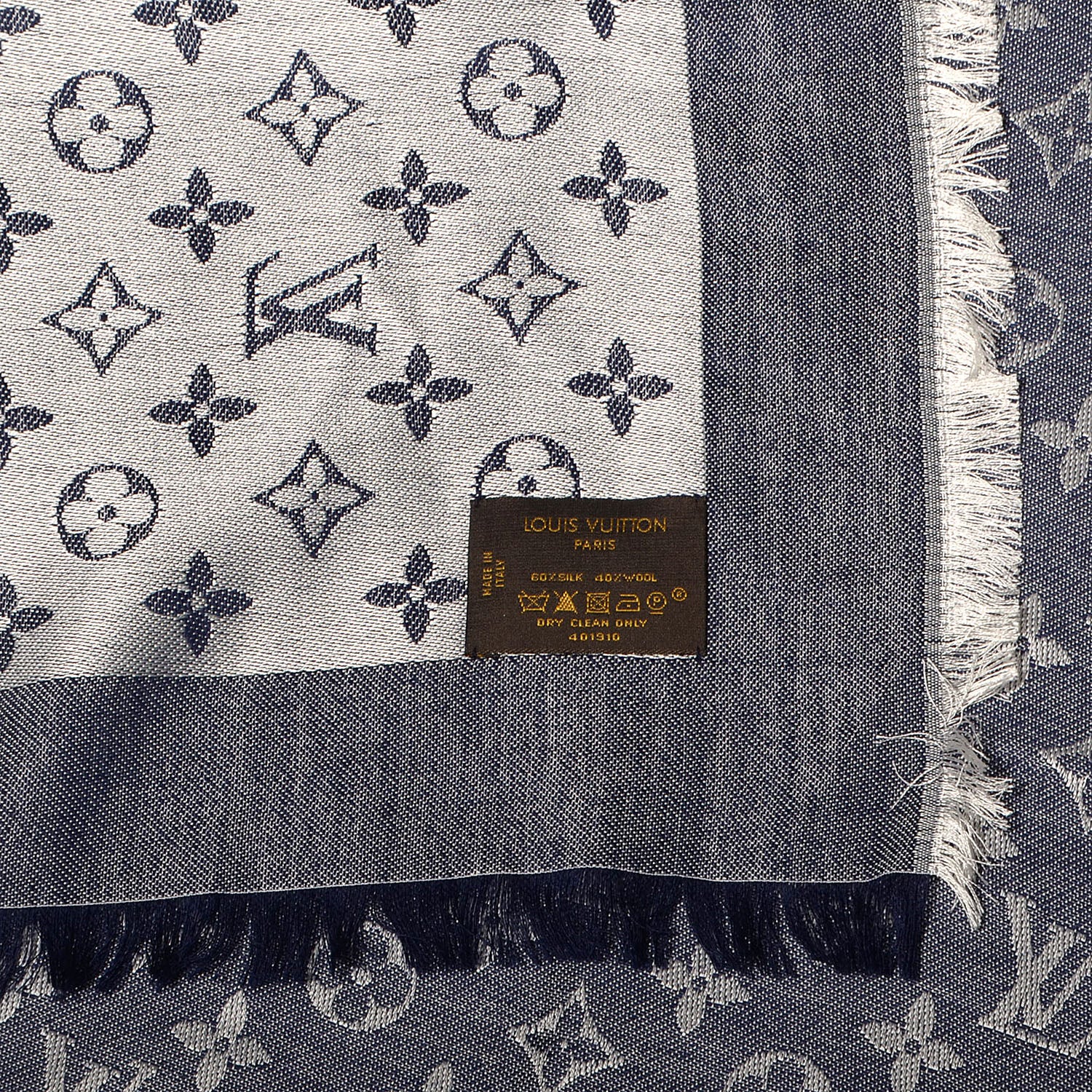 Louis Vuitton Wool Silk Monogram Denim Shawl Blue 4 of 4