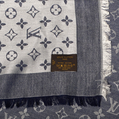 Louis Vuitton Wool Silk Monogram Denim Shawl Blue 4 of 4