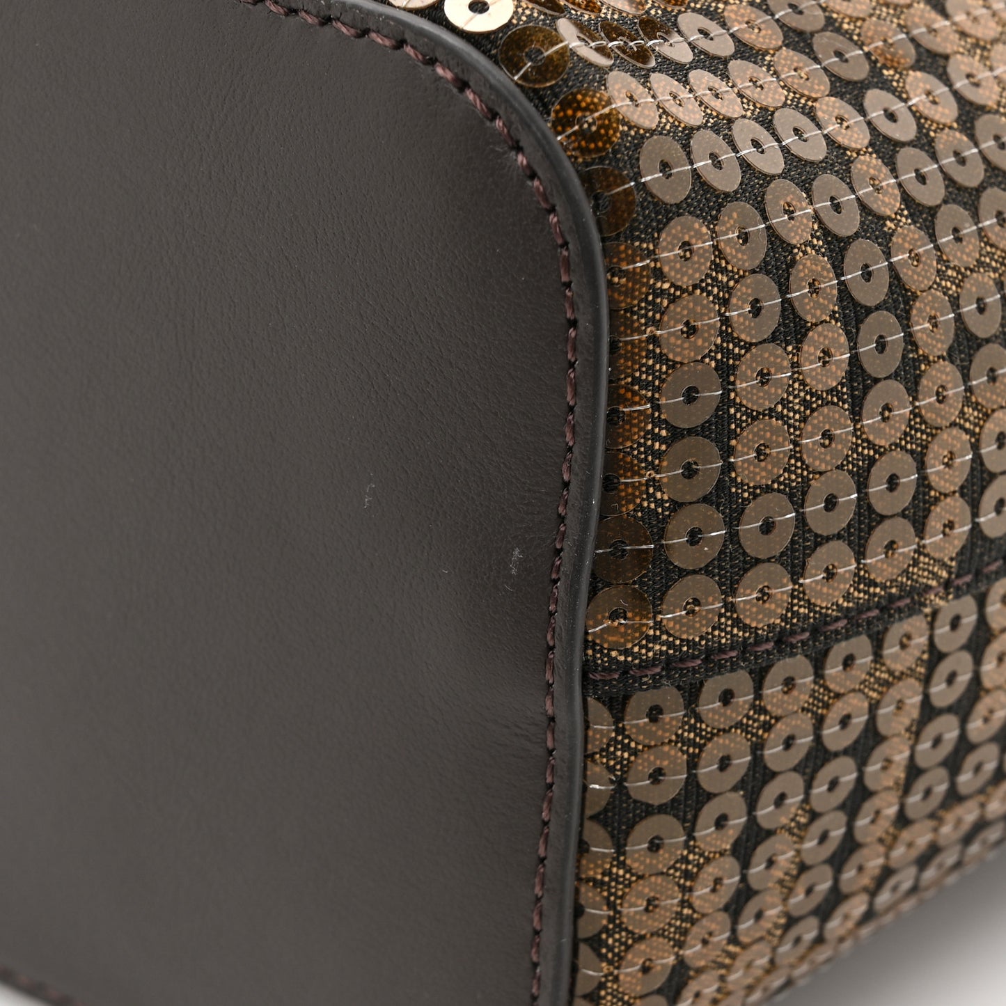 Fabric Jacquard Paillettes Vitello Seta FF 1974 Embroidered Mini Mon Tresor Bucket Bag Tobacco Moro