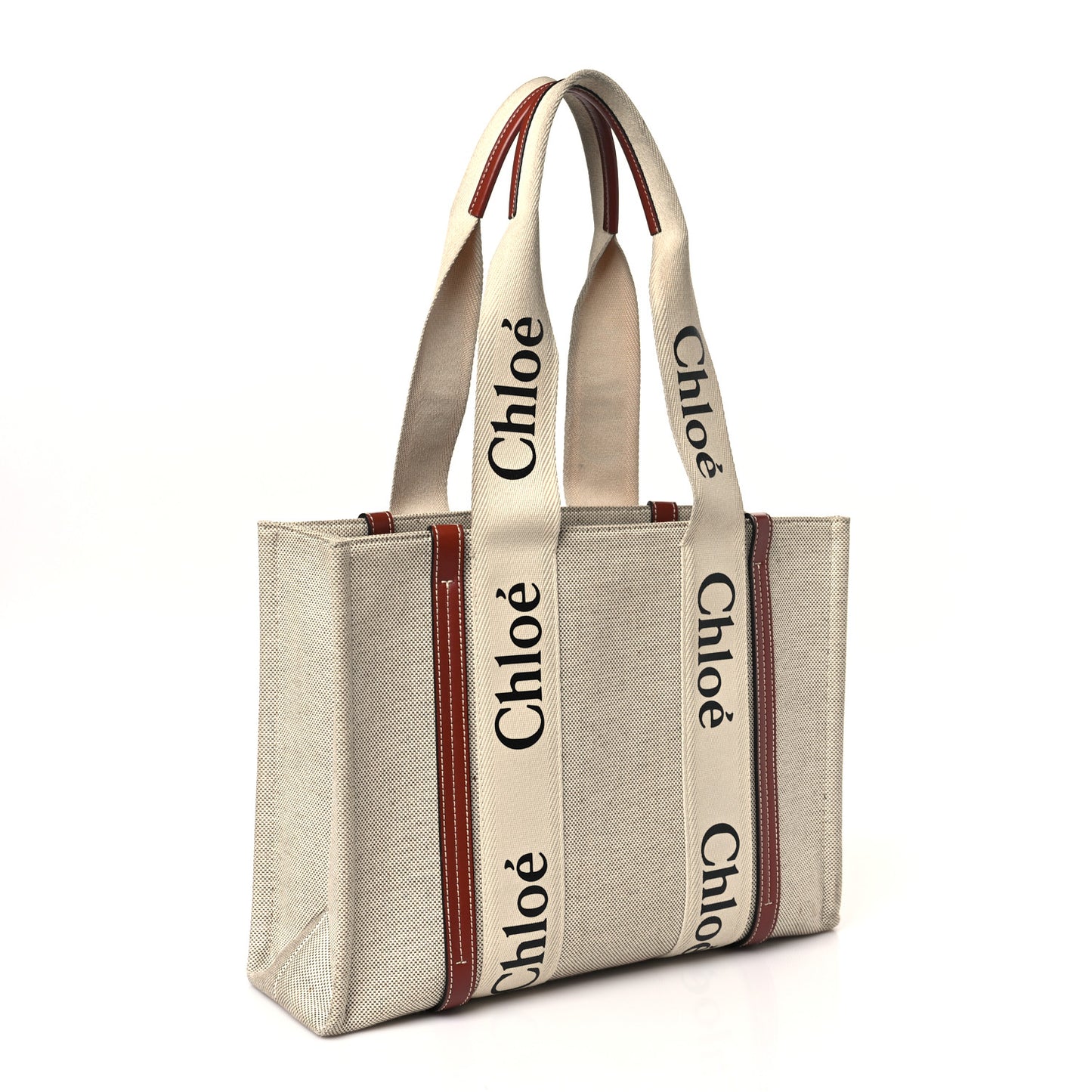 Cotton Calfskin Medium Woody Ribbon Tote White Brown