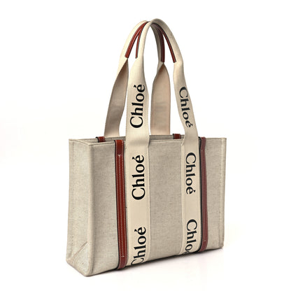 Chloe Cotton Calfskin Medium Woody Ribbon Tote White Brown 3 of 9