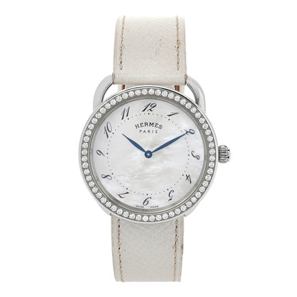 Hermes Stainless Steel Epsom Diamond Bezel Mother of Pearl 38mm Arceau Quartz Watch Blanc 1 of 4