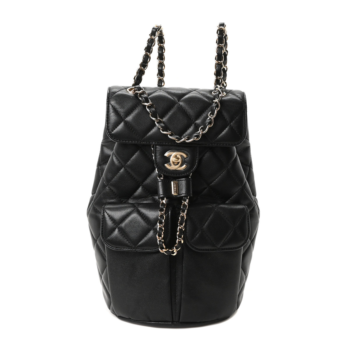 Caviar Quilted Pockets Backpack Black