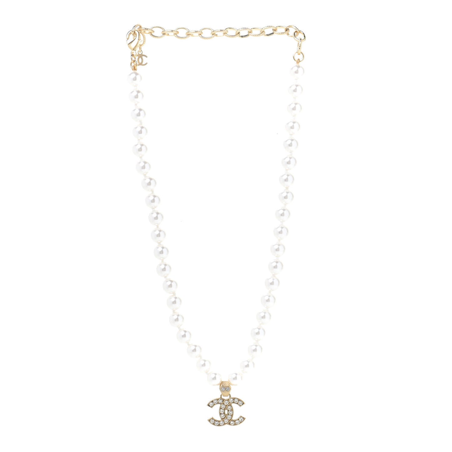 Pearl Crystal CC Short Necklace Gold