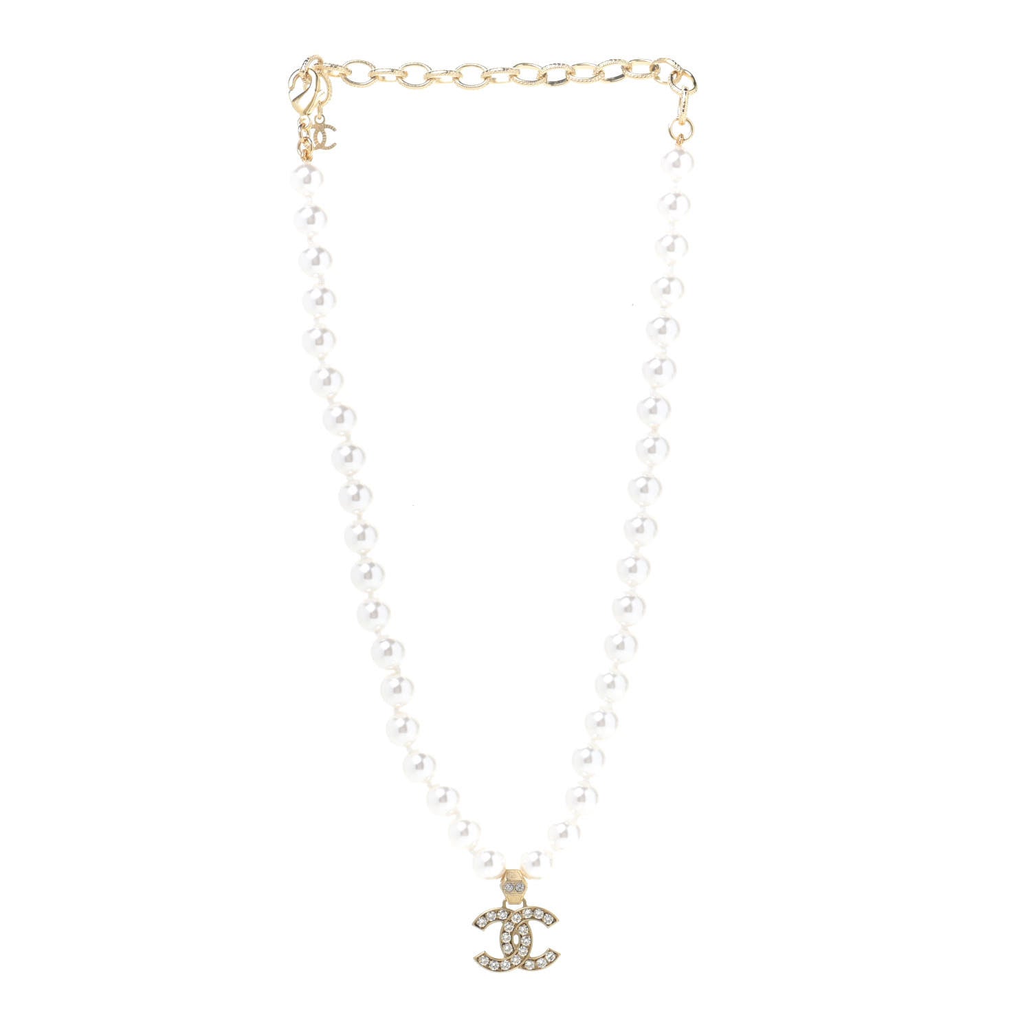 Chanel Pearl Crystal CC Short Necklace Gold 2 of 5