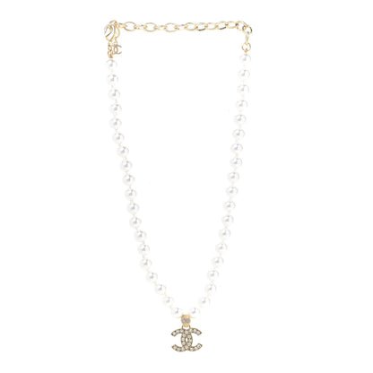 Chanel Pearl Crystal CC Short Necklace Gold 2 of 5