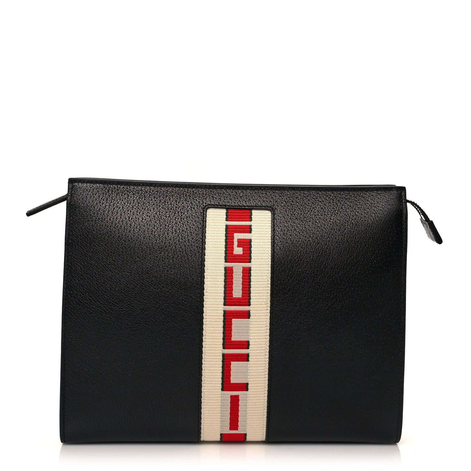 Gucci Textured Dollar Calfskin Nylon Gucci Stripe New Web Cosmetic Case Black Ecru Verde Rosso 1 of 11