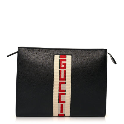 Gucci Textured Dollar Calfskin Nylon Gucci Stripe New Web Cosmetic Case Black Ecru Verde Rosso 1 of 11