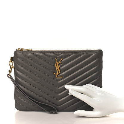 Saint Laurent Calfskin Matelasse Monogram Cassandre Tablet Pouch Fog 2 of 6