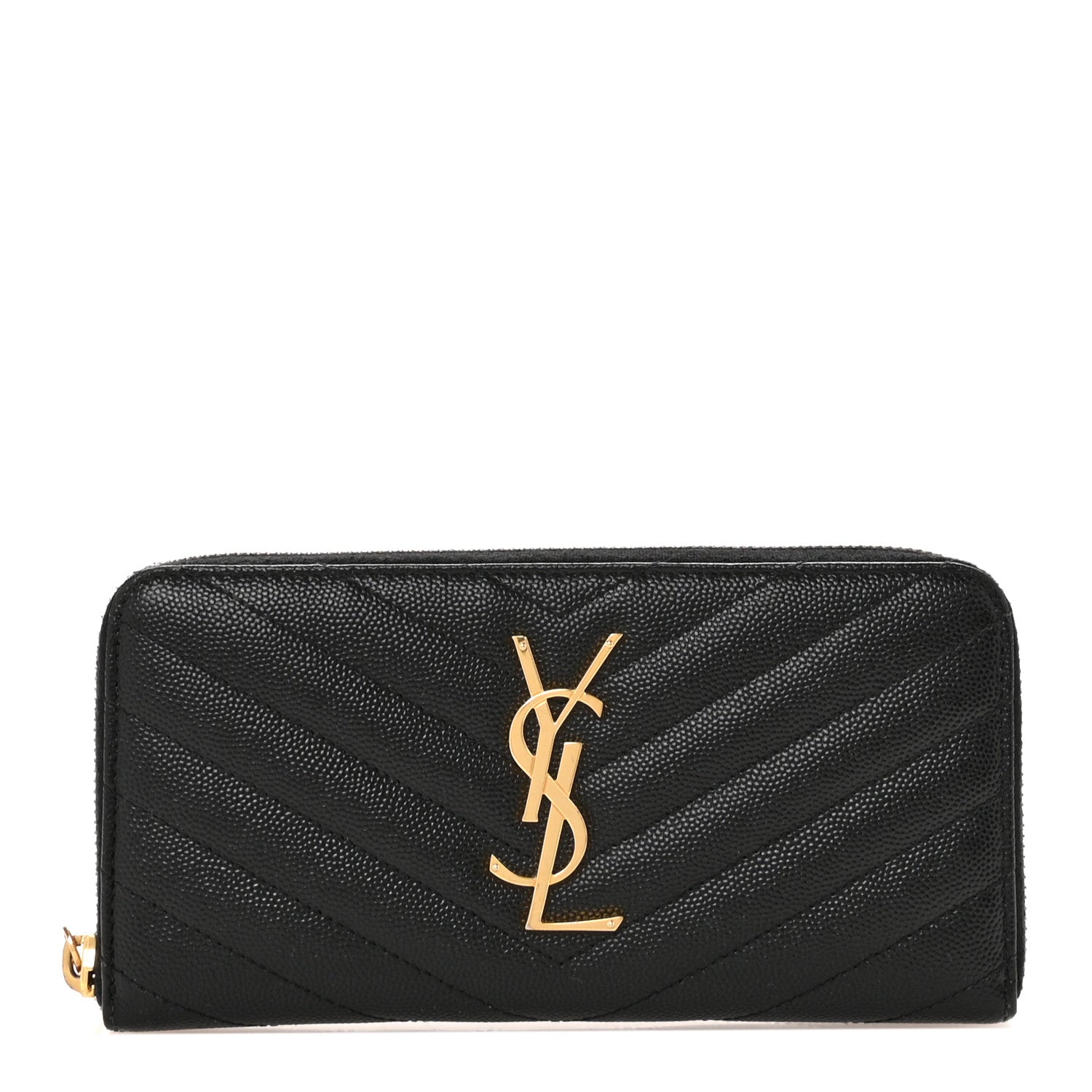 Saint Laurent Grain De Poudre Matelasse Chevron Monogram Zip Around Wallet Black 1 of 9