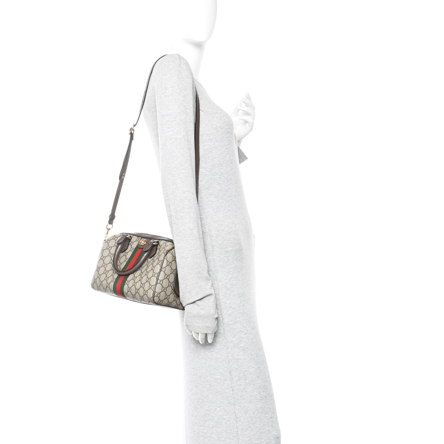 Gucci GG Supreme Monogram Web Small Ophidia Top Handle Bag Beige