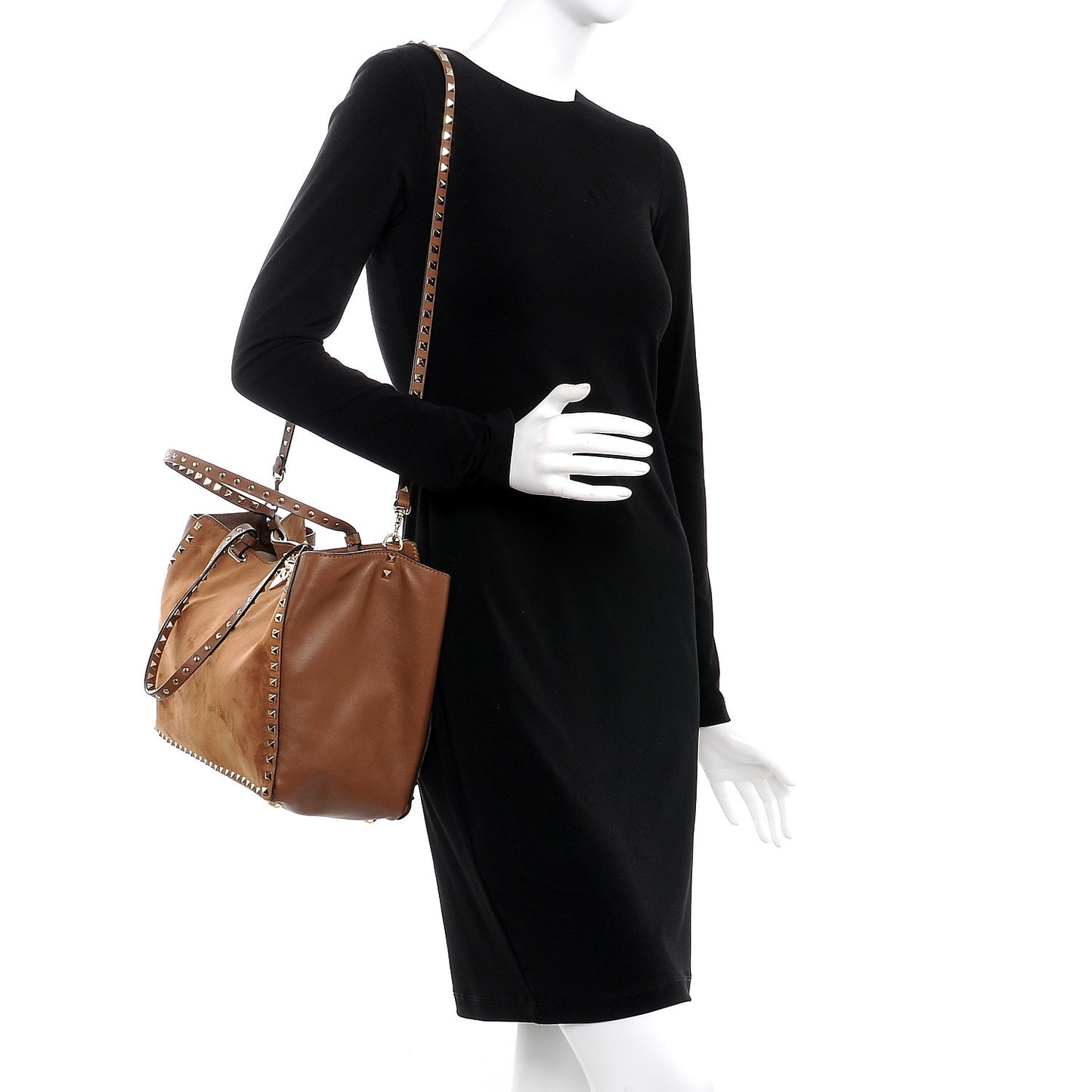Suede Calfskin Medium Rockstud Tote Deep Cuir