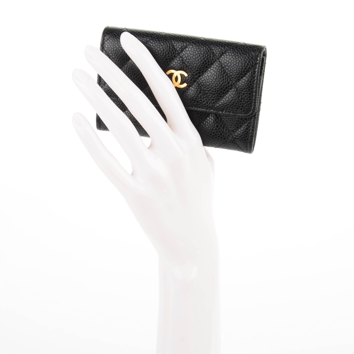Caviar Quilted Flap Card Holder Black