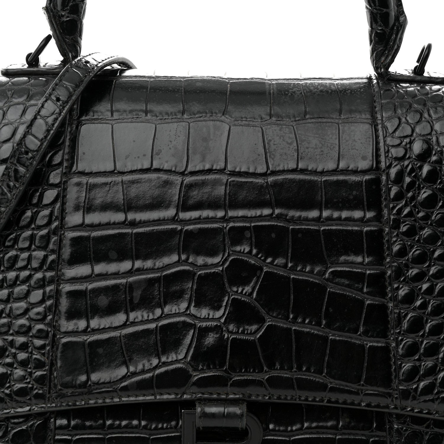 Balenciaga Shiny Calfskin Monochrome Crocodile Embossed Medium Hourglass Top Handle Bag Black 8 of 20
