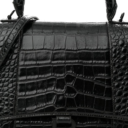 Balenciaga Shiny Calfskin Monochrome Crocodile Embossed Medium Hourglass Top Handle Bag Black 8 of 20