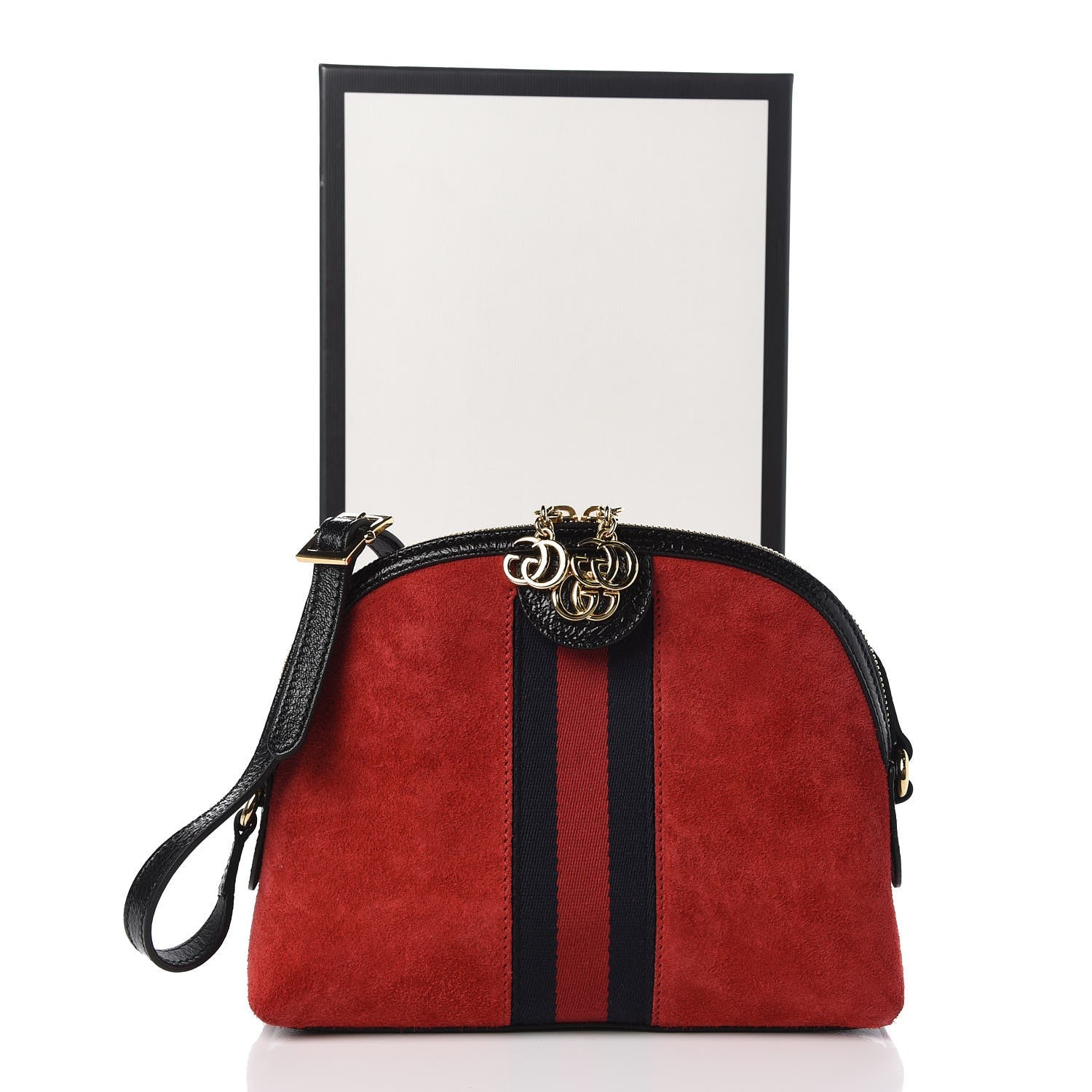 Gucci Suede Patent Web GG Small Ophidia Dome Shoulder Bag Hibiscus Red 8 of 8
