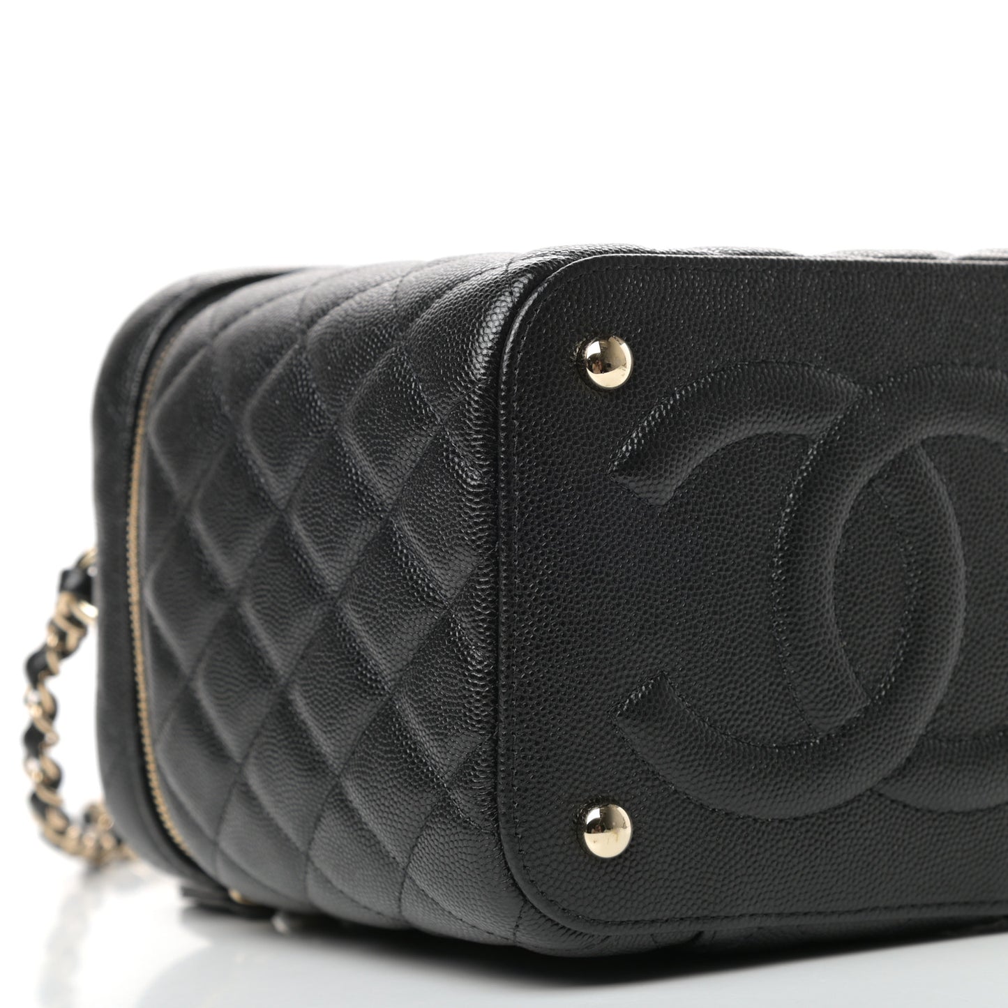 Caviar Quilted Small Top Handle Vanity Case With Chain Black
