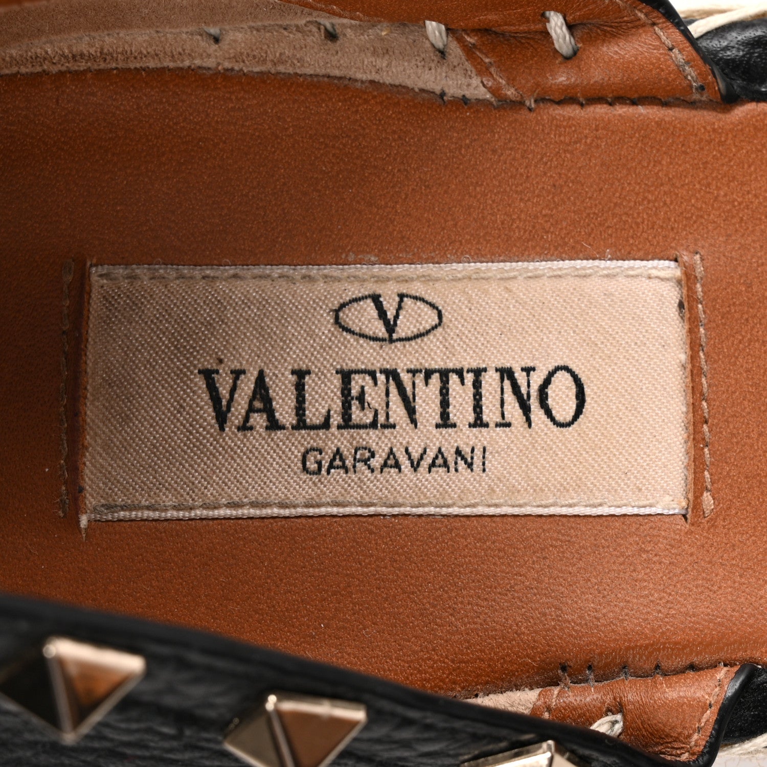 Valentino Garavani Grained Calfskin Rockstud Ankle Wrap Espadrille 20mm Flats 39 Black Light Cuir Natural 7 of 14