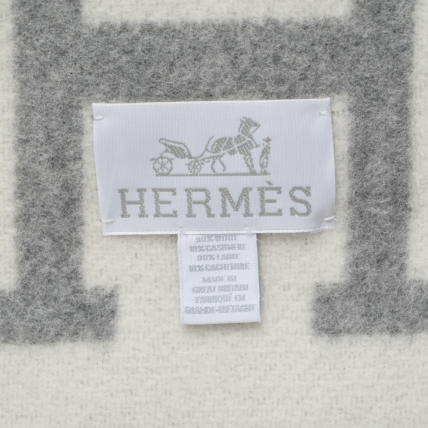 Hermes Wool Cashmere Avalon III Blanket Ecru Gris Clair 2 of 2