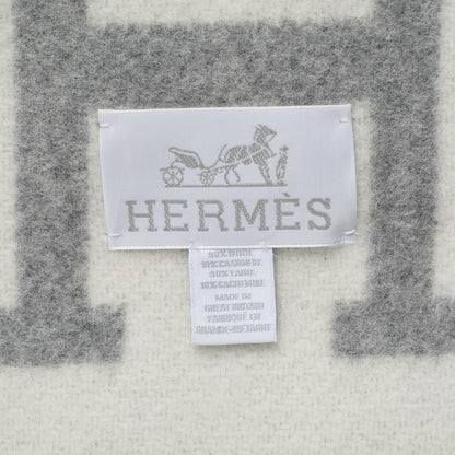 Hermes Wool Cashmere Avalon III Blanket Ecru Gris Clair 2 of 2