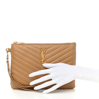 Saint Laurent Calfskin Matelasse Chevron Monogram A5 Wristlet Dune 2 of 8