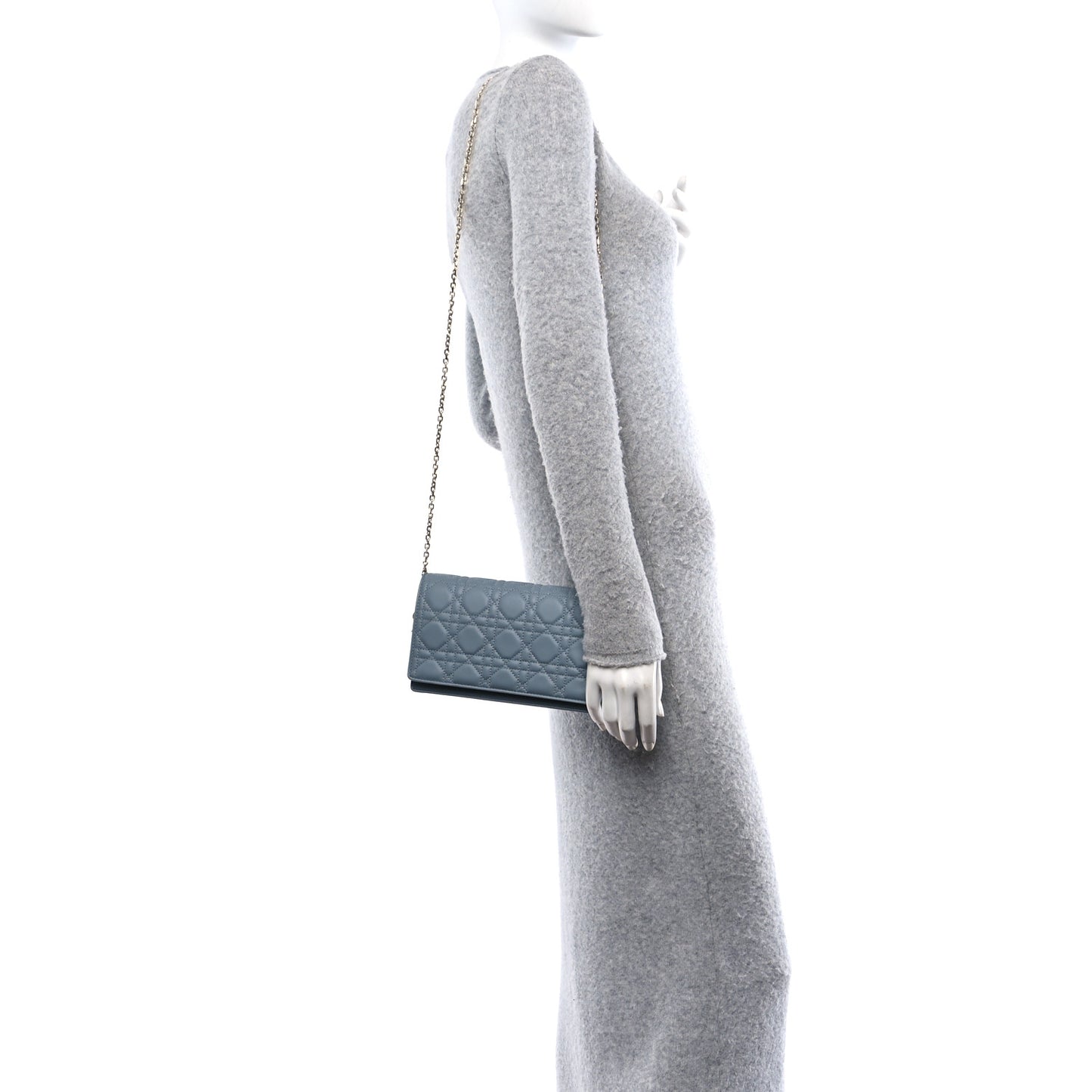 Lambskin Cannage Lady Dior Chain Wallet Cloud Blue