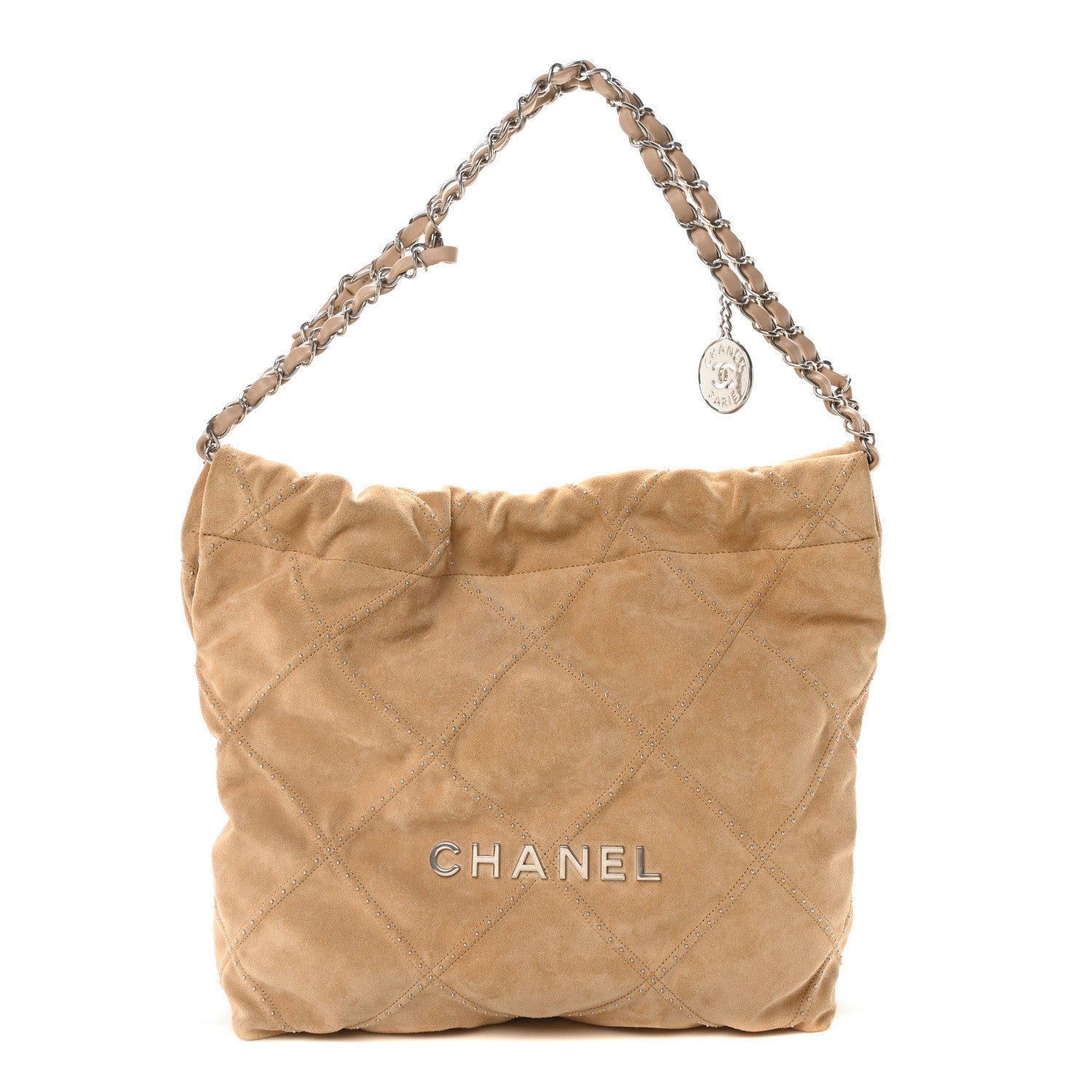 Chanel Suede Quilted Studded Small Chanel 22 Beige 1 of 13