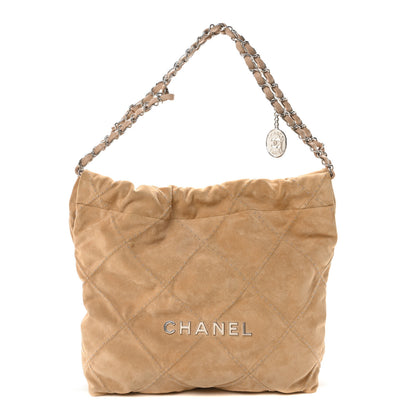 Chanel Suede Quilted Studded Small Chanel 22 Beige 1 of 13