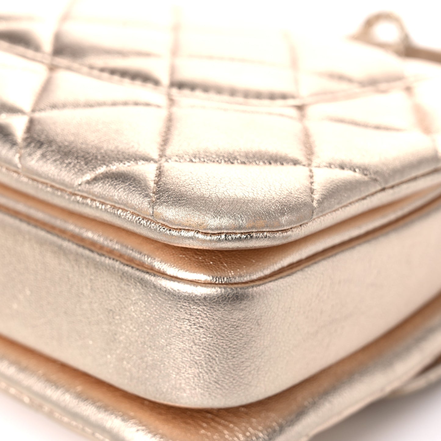 Metallic Lambskin Quilted Small Trendy CC Flap Dual Handle Bag Gold