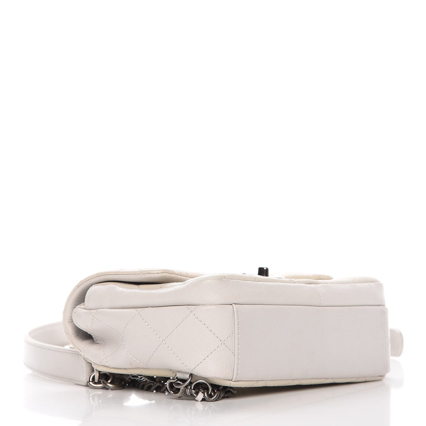 Shiny Goatskin Quilted Small Double Carry Waist Chain Flap White