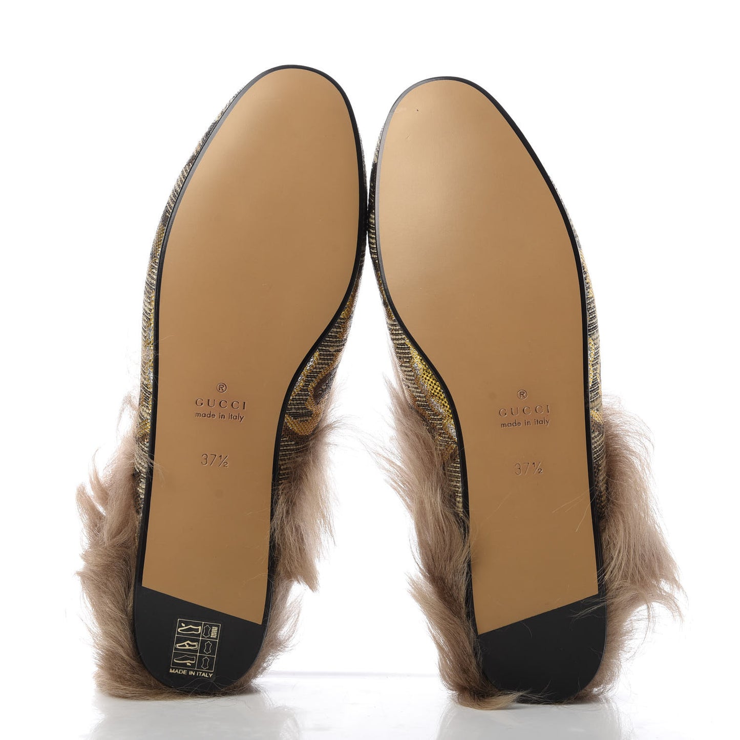 Brocade Fur Womens Princetown Slippers 37.5 Brown