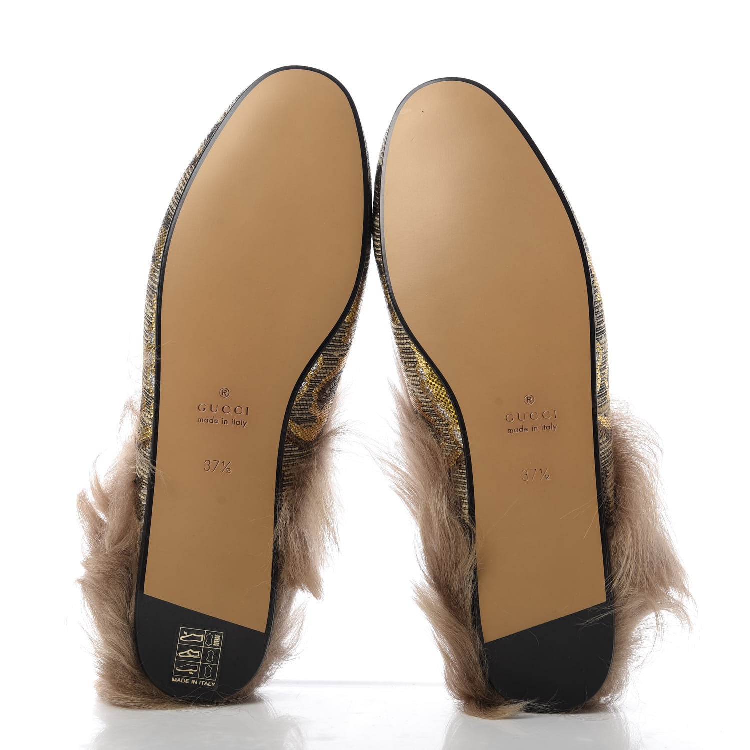 Gucci Brocade Fur Womens Princetown Slippers 37.5 Brown 5 of 8